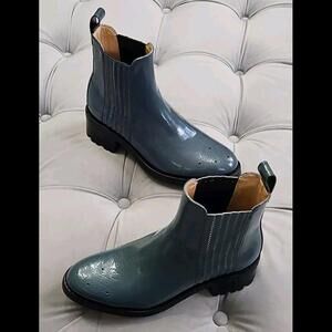 The Office of Angela Scott Miss Kate Teal Patent Leather Boots Womens Shoes 37 7